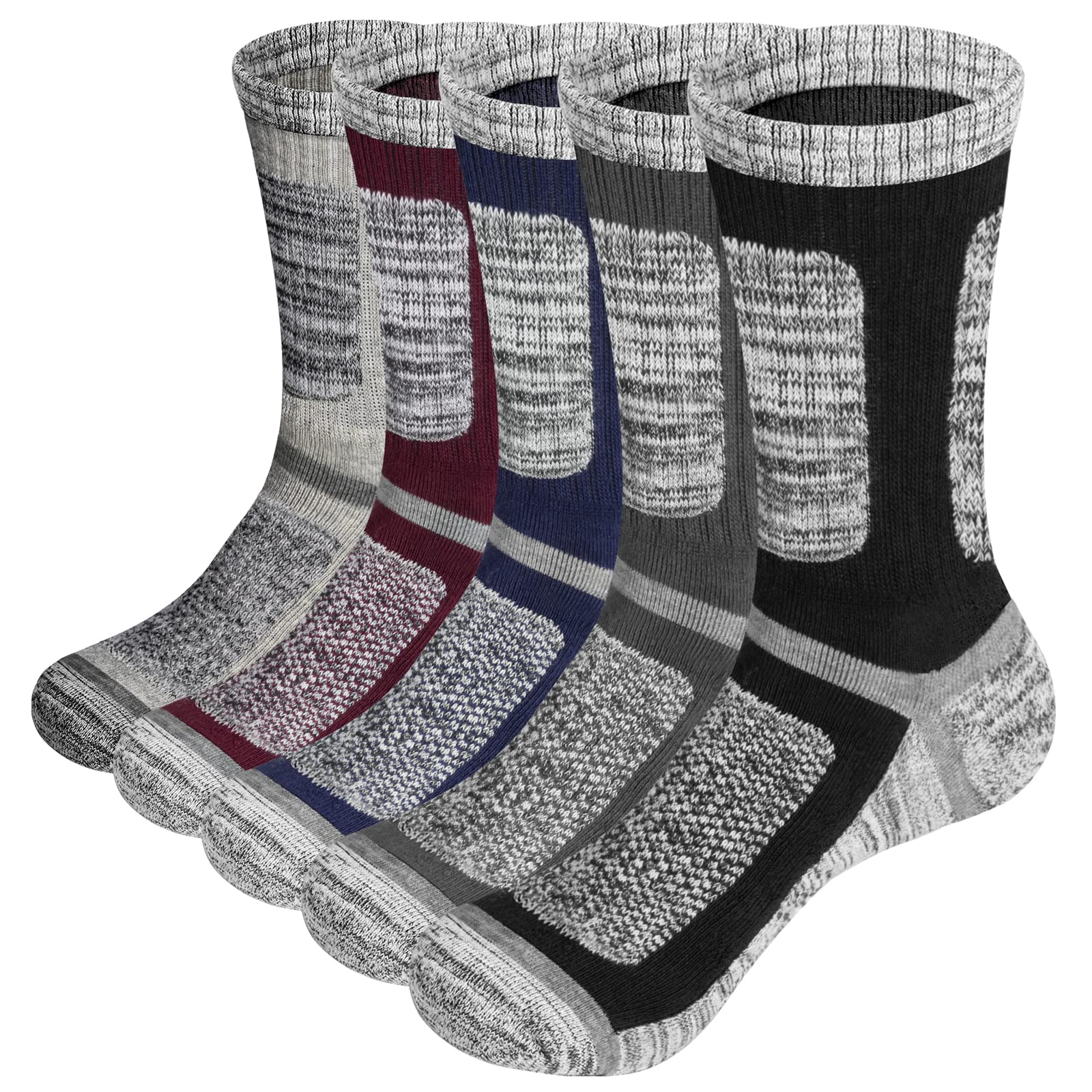 【送料無料】[YUEDGE] 靴下 メンズ スポーツソックス 厚手 冬 温かい あったか靴下 吸汗 防臭 通気性 高級綿 カジュアル クッション クルー丈ソックス 作業 登山 ウォーキング トレッキング, 5足組 色：マルチカラー、サイズ：25.0-27.0 cm