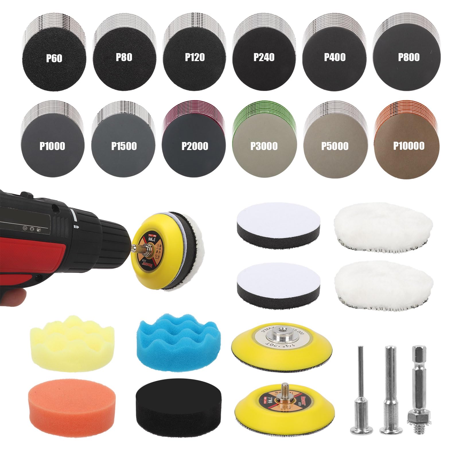 【送料無料】133枚 75mm サンドペーパーセット 研磨パッド＆スポンジ付き 6.2mm＆5.8mm＆2.9mmシャンク..