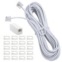 【送料無料】EsiFare モジュラケーブル 電話線 延長コード 7m 電話ケーブル 6極4芯 透明ケーブルクリップ 20個 電話/ファクシミリ/モデム/応答機用 電話延長ケーブル