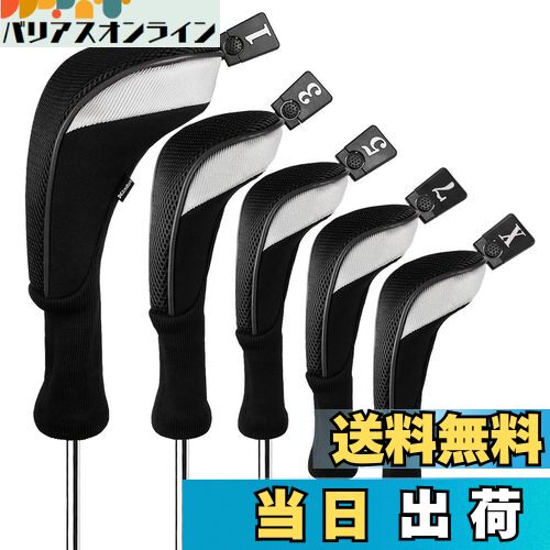 【送料無料】Andux ゴルフ ウッドドライバー ヘッドカバーロングネック 5個セット 460cc対応 MT/MG34 (ブラック)