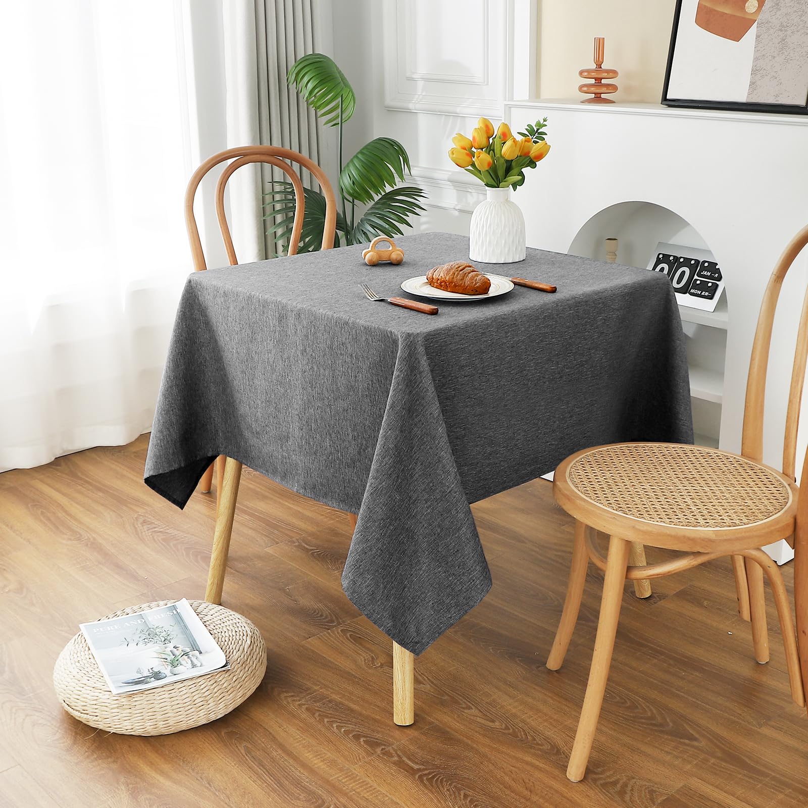 【送料無料】AooHome テーブルクロス 正方形 撥水 小さめ 方形 無地 汚れ防止 おしゃれ シンプル テーブルカバー リネン類 耐熱 速乾 丸洗い お手入れ簡単 業務用・家庭用 ダークグレー 90x90cm