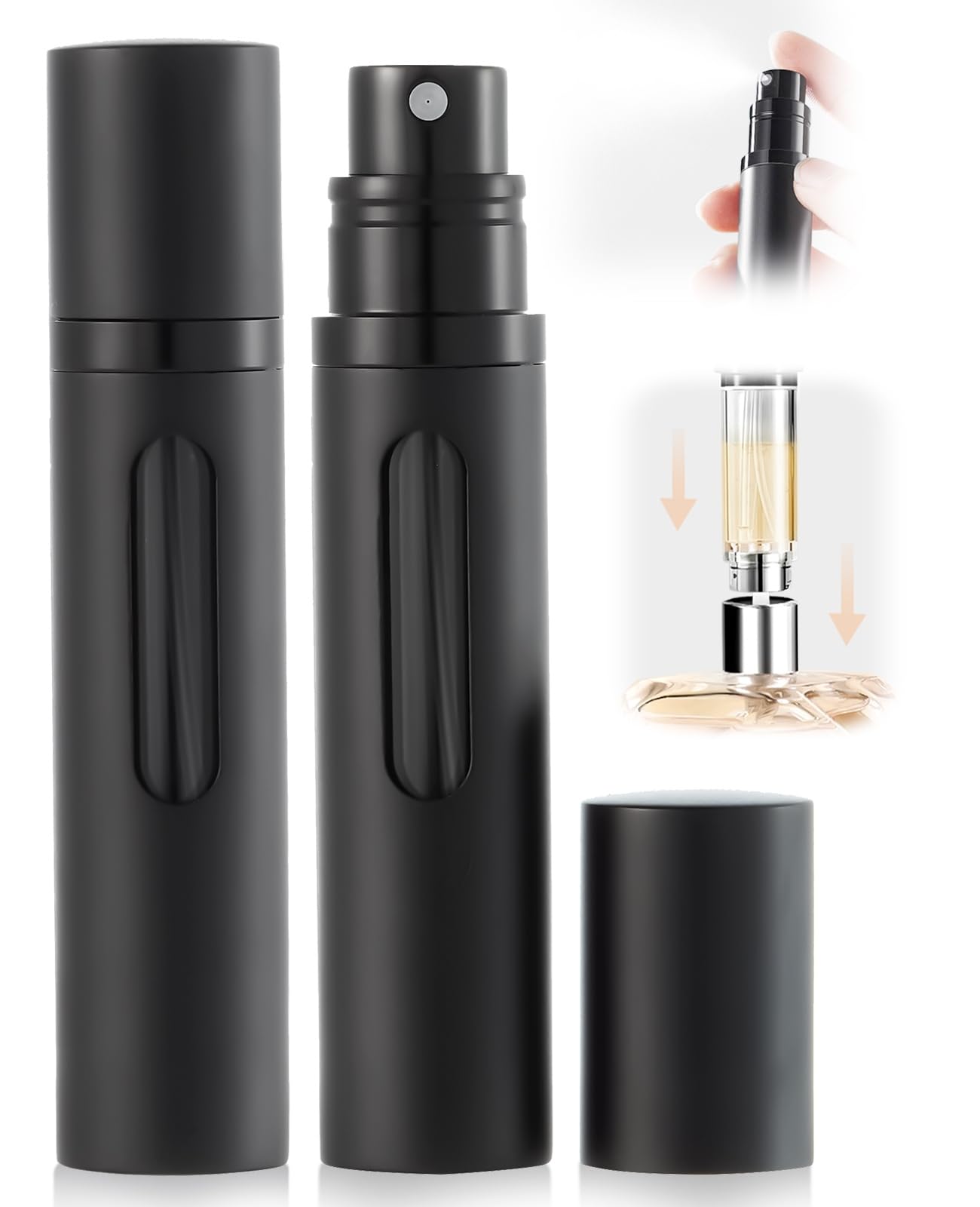 【送料無料】UULANFA アトマイザー 香水【液体が見える・8ml・携帯用アトマイザー】詰め替え簡単 漏れない 持ち運び便利 コンパクトデザイン 香水の容器 アルミ製 小分けボトル 旅行 デート 仕事 男女兼用 香水瓶対応 (B-ブラック)