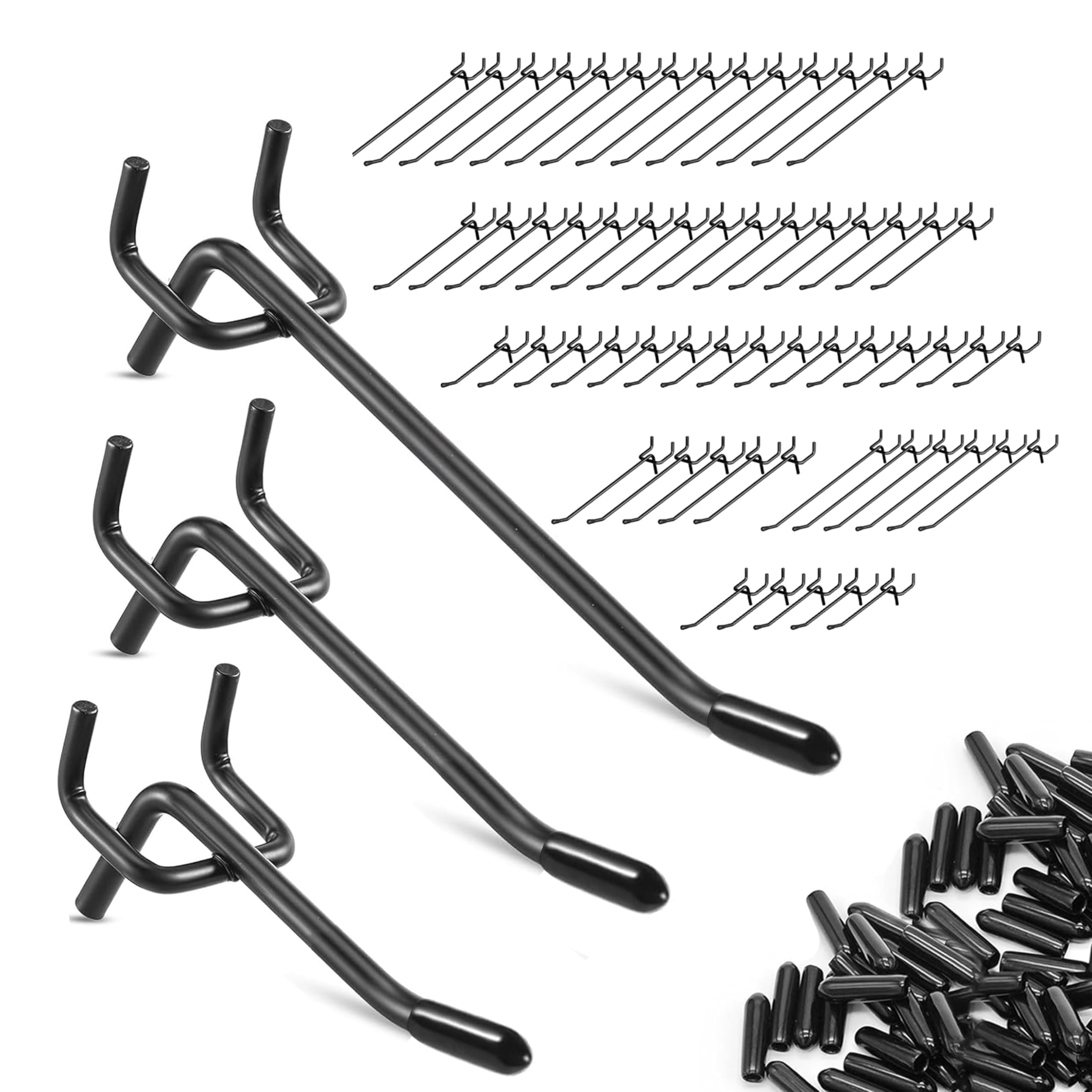 【送料無料】Nivithi 有孔ボード フック 60本 パンチングボードフック ゴム付き T型 穴ピッチ25mm 穴径5-6mm専用 固定 止め 金具 ディスプレイ 壁面収納 商品展示 薄手の鉄有効ボード用 3つ長さ 黒い PHKT