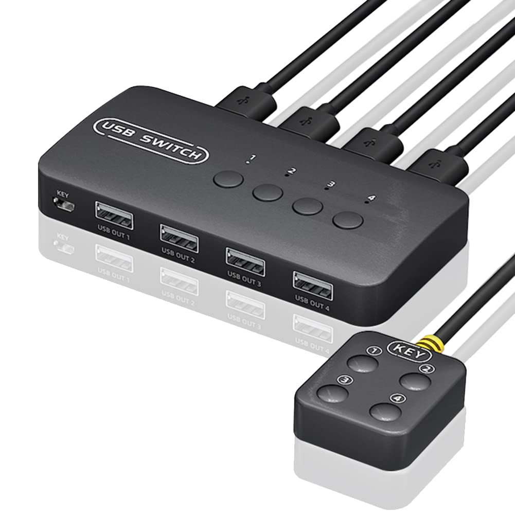 【送料無料】Buerjia KVMスイッチ USBスイッチ 共有コントローラーアダプター 4入力4出力 ラップトップ..