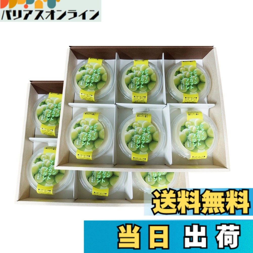 商品情報商品の説明商品紹介 信州産シャインマスカットジュース使用でさわやかなシャインマスカット感をお楽しみ頂けます。 果汁を多く使用しているため、従来のプリンにはないフルーティーなフレーバーです。 常温で保存が可能なので、冷蔵庫でスペースを取らずにすみます。 ご自宅用のほか、日持ちもするので贈答用にもおすすめです。 原材料・成分 砂糖混合ぶどう糖果糖液糖(国内製造)、油脂加工品(植物性油脂、乳たん白)、ぶどう果汁、濃縮ぶどう果汁、水あめ/糊料(加工澱粉、増粘多糖類)、酸味料、乳化剤、酸化防止剤(V.C、酵素処理ルチン(抽出物)、V.E)、香料、着色料(紅花黄、クチナシ)、調味料(無機塩)、リン酸塩(Na)主な仕様 信州産シャインマスカットジュース使用でさわやかなシャインマスカット感をお楽しみ頂けます。果汁を多く使用しているため、従来のプリンにはないフルーティーなフレーバーです。常温で保存が可能なので、冷蔵庫でスペースを取らずにすみます。ご自宅用のほか、日持ちもするので贈答用にもおすすめです。詰め合わせになった専用の箱での出荷となります。