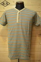 ダッパーズ Dapper’s LOT1320 Multi Stripe Border Henley Tシャツ ライトブルー×ライトブラウン