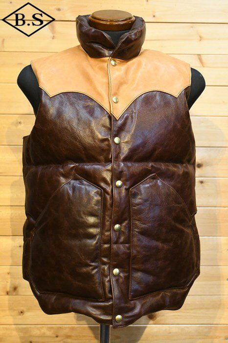 レインボーカントリー RAINBOW COUNTRY RCL-10073 CHALLENGER DOWN VEST DUO TONE レザーダウンベスト シールブラウン