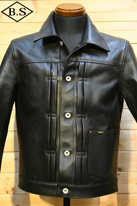 gtB[N[WO TROPHY CLOTHING U[WPbg TR-YL23 Genuine Horsehide Button Jacket BLACK