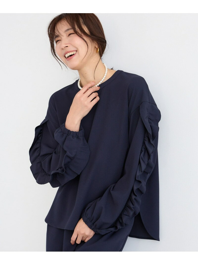 Rakuten - 【SALE／20%OFF】袖フリルブラウス / マシンウォッシャブル BARNYARDSTORM バンヤードストーム トップス シャツ・ブラウス ネイビー ホワイト【RBA_E】【送料無料】[Rakuten Fashion]