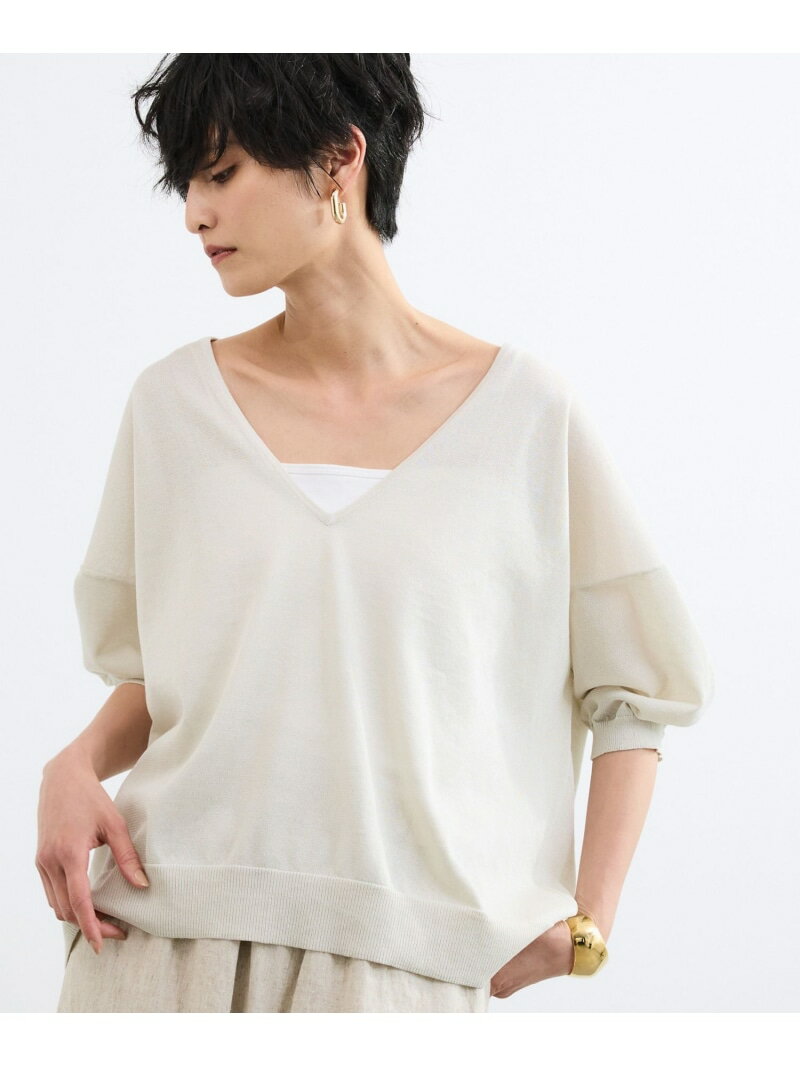 V-Neck - ビスコース五分袖ニット / ハンドウォッシャブル BARNYARDSTORM バンヤードストーム トップス ニット ブラウン グレー ブラック ベージュ【送料無料】[Rakuten Fashion]