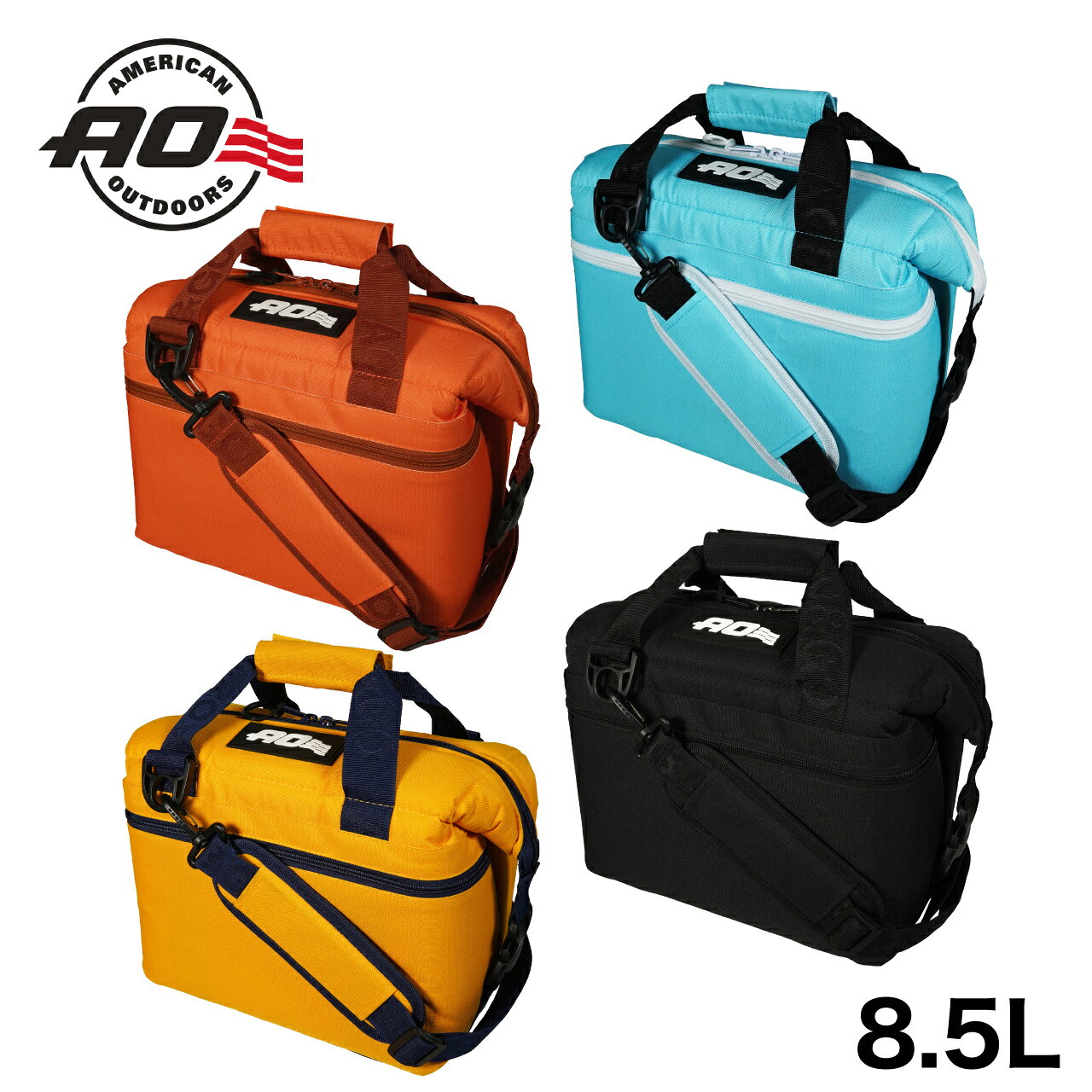 Rakuten - AO Coolers エーオークーラーズ 9パック キャンバス ソフトクーラー 8.5L タンジェリン コロンビアブルー メイズイエロー ブラック 保冷 速乾 軽量 アウトドア バーベキュー キャンプ BBQ
