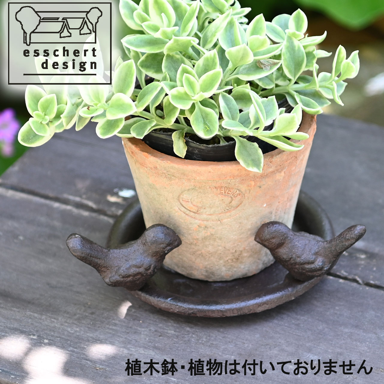esschert design 鋳物製フラワーポットソーサー 水受け皿 小鳥2羽付き 植木鉢 ガーデニング雑貨 おしゃれ かわいい ガーデニング オーナメント ナチュラル アイアン ギフト
