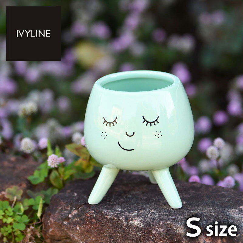 IVYLINE 脚付きフェイスポット Sサイズ ミントグリーン 直径約7cm 鉢 カバー 鉢底穴なし 陶器 ギフト