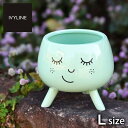 IVYLINE 脚付きフェイスポット Lサイズ ミントグリーン 直径約10cm 鉢 カバー 鉢底穴なし 陶器 ギフト 観葉植物