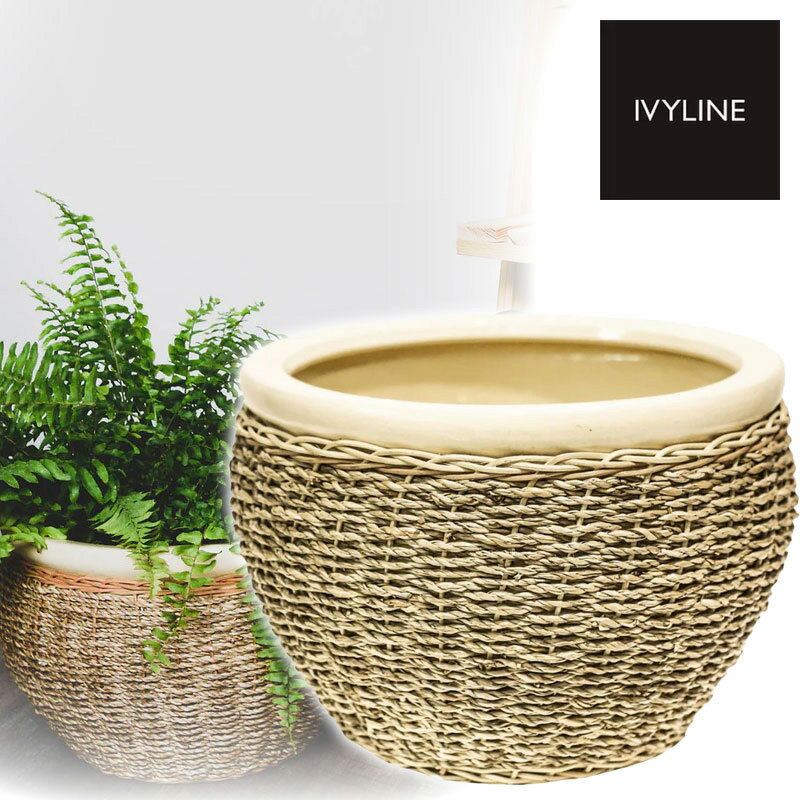 IVYLINE シーグラス ポットカバー ナチュラル 直径30cm 鉢 カバー 陶器 鉢底穴なし 観葉植物