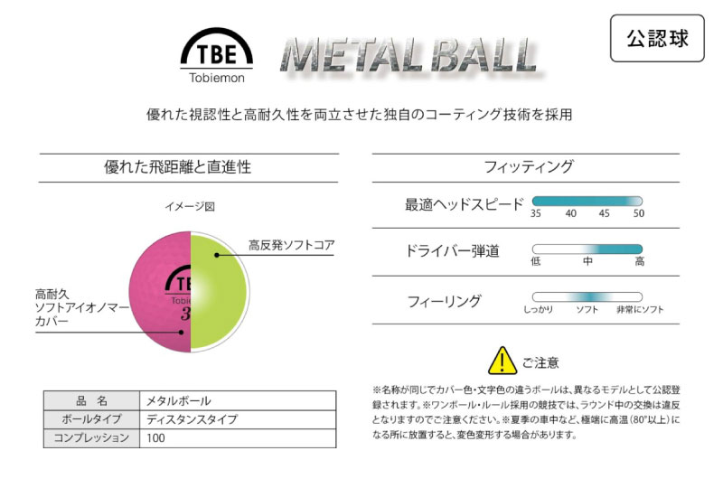 飛び衛門 2ピース構造 メタルボール 12球入 R＆A公認球 選べる2色 ピンク ゴールド...