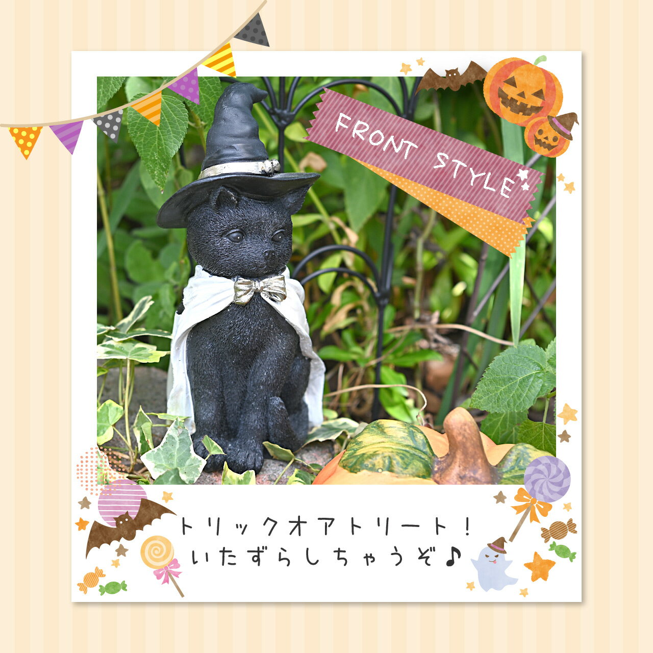 ハロウィン 黒猫＆パンプキンS セット 魔女帽子 コウモリマント ジャックオーランタン オーナメント 置物 雑貨 インテリア ディスプレイ 飾り ギフト