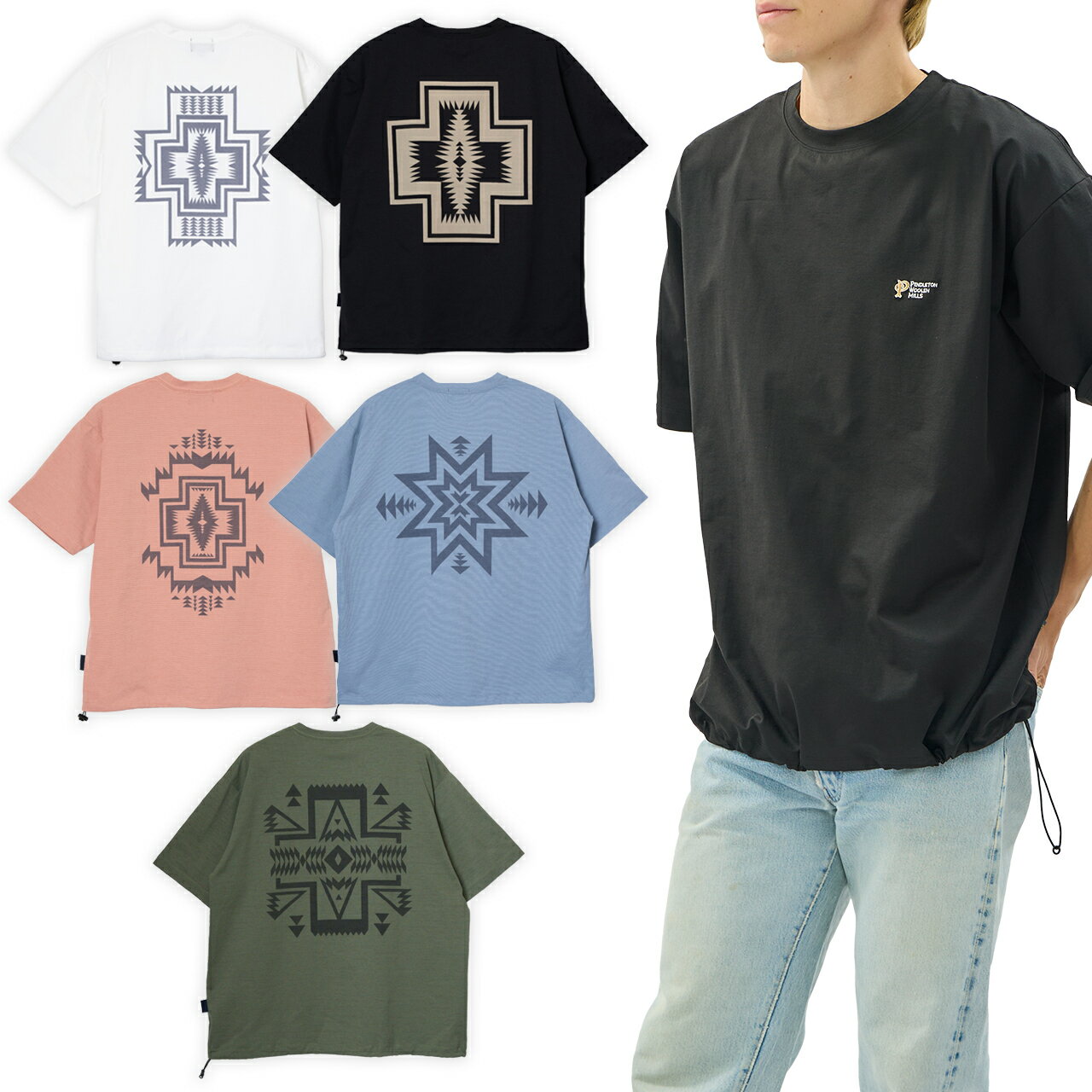 PENDLETON ペンドルトン ショートスリーブ カルキュロ ライトウェイトジャージー Tシャツ O.White Black Coral Slate Blue Khaki 半袖Tシャツ 吸汗速乾 軽量 ドライタッチ バックプリント ドローコード アウトドア スポーツ キャンプ メンズ カジュアル 夏服 機能性Tシャツ