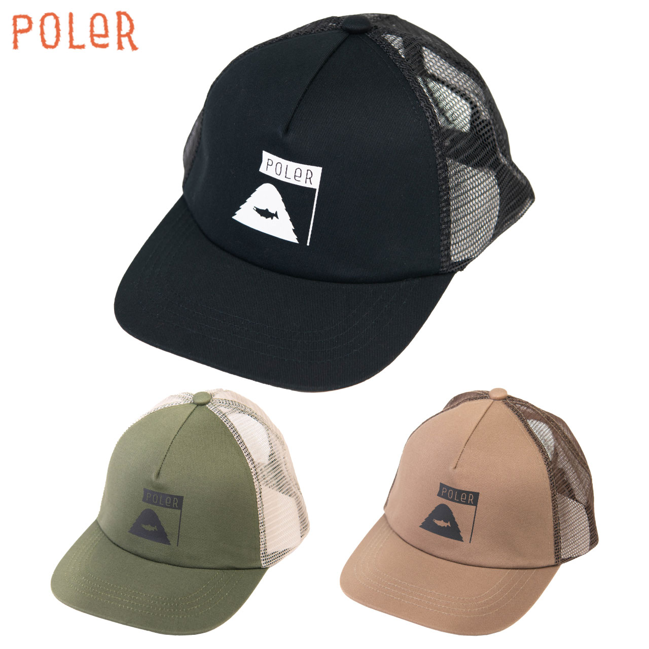 POLER ポーラー StreamR TRACKER MESH CAP BLACK OLIVE COYOTE 261MCV0141 ブラック オリーブ コヨーテ TONEDTROUT POLER トーンドトラウト ポーラー メッシュキャップ キャップ 帽子 コラボ コラボレーション フィッシング 釣り トラウトフィッシング 渓流釣り アウトドア