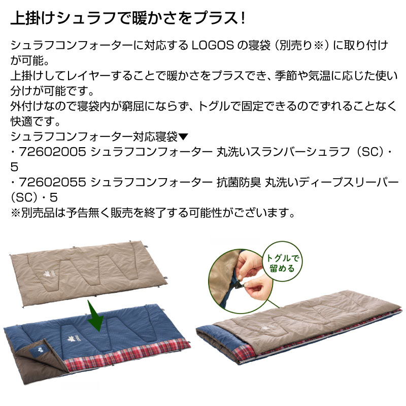 LOGOS ロゴス シュラフコンフォーター・＋6 上掛けシュラフ シュラフカバー 寝袋カバー 保温シュラフ 防寒シュラフ レイヤーシュラフ アウトドア寝具 キャンプ寝袋 車中泊 寝袋 保温力アップ ブランケット ひざ掛け ポンチョ 防寒対策 撥水 丸洗い 洗濯機対応 キャンプ用品 baronessod-10001853 バロネスアウトドア サンプル画像3