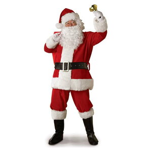 【お得なクーポンあり】サンタクロース 衣装 メンズ サンタ コスプレ コスチューム 6点セット ブーツ カバー付属 （上着+ズボン+ベルト+帽子+ひげ+靴カバー）クリスマス プレゼント 大人用 男性