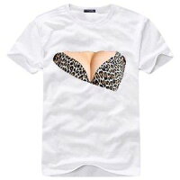 【送料無料】ネタTメンズドキドキ☆胸とブラが見えてる?セクシーおっぱいTシャツ3Dおもしろプリント巨乳Tシャツ豹柄Lサイズ