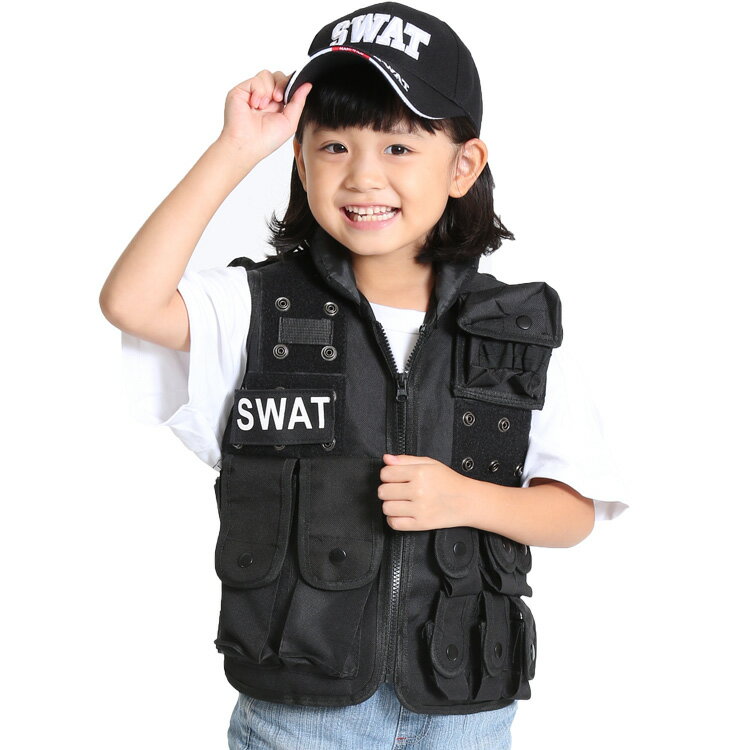 ハロウィン 衣装 子供 コスプレ SWAT キッズ ボーイ ガールスワット コスチューム 男の子 女の子 ポリス 警察 警官 ベスト (帽子) キャップ （ベスト+帽子） 2点セット 子供用 男女兼用