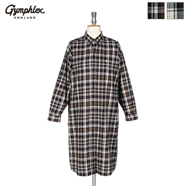 [2024fw新作] Gymphlex ジムフレックス レディース ボタンダウン シャツワンピース チェック柄 長袖ワンピース チュニック SHIRT DRESS L/S　GY-G0084 CTE　[ポイント10倍]