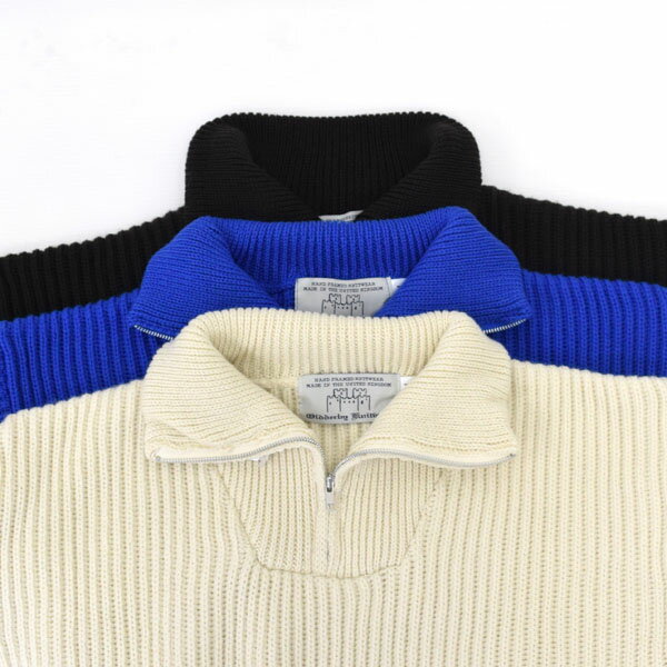 メンズ レディース OLDDERBY KNITWEAR オールドダービーニットウェア リブ ジップ ファネルネック ニット プルオーバー ハーフジップニットセー...