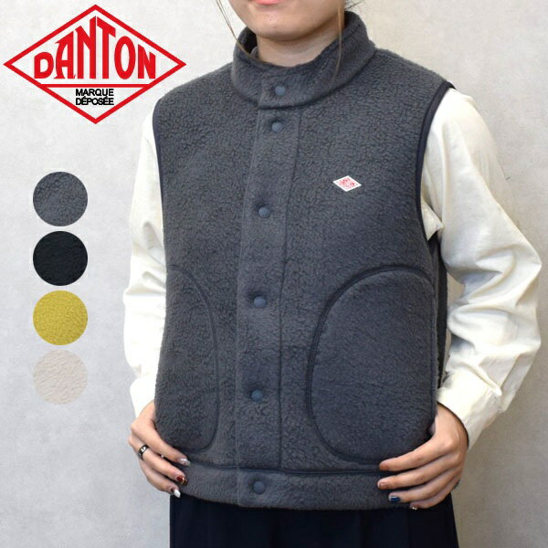 美品 ダントン ビショップ ベスト グレージュ ベージュ サイズ34 レディース DANTON | ジップ フードボアベスト WOMEN（ベスト）｜DANTON