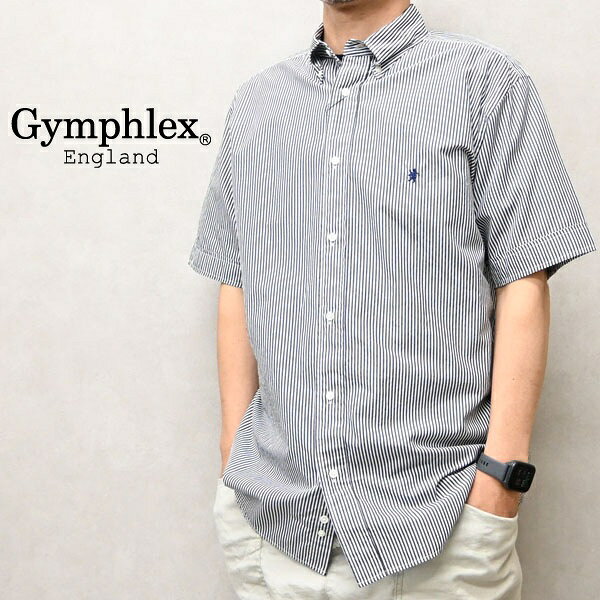 Rakuten - Gymphlex　ジムフレックス　ボタンダウン　ストライプ　シャツ　BD 半袖 シャツ　GY-B0244MGS