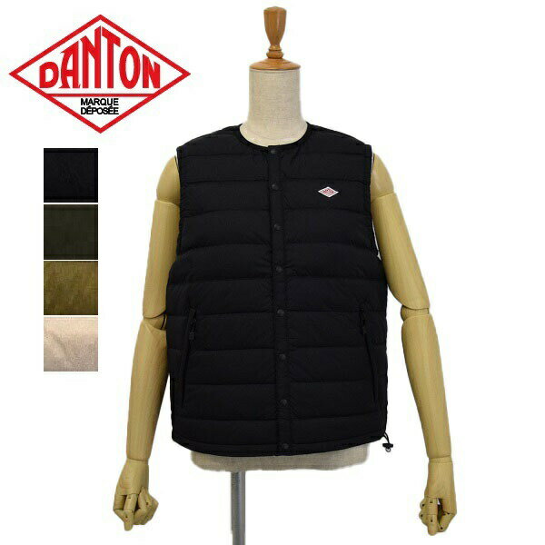 レディース DANTON ダントン NYLON TAFFETA INNER DOWN VEST ナイロン　タフタ　ノーカラー　ライト　ダウン　インナーダウン　ベスト DT-A0002NNF