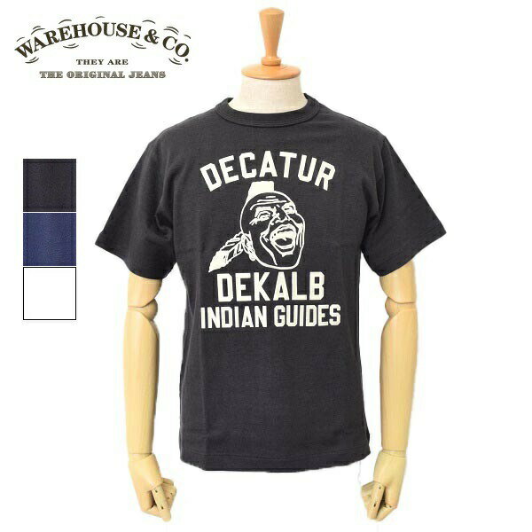 メンズ　WAREHOUSE　ウエアハウス　　半袖　クルーネック　フロント プリント　Tシャツ　INDIAN GUIDES 4601