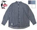 チャムス メンズ　CHUMS　チャムス　OVSD Button Front Hurricane Shirt ノーカラーシャツ　長袖　無地　ストライプ　CH02-1184