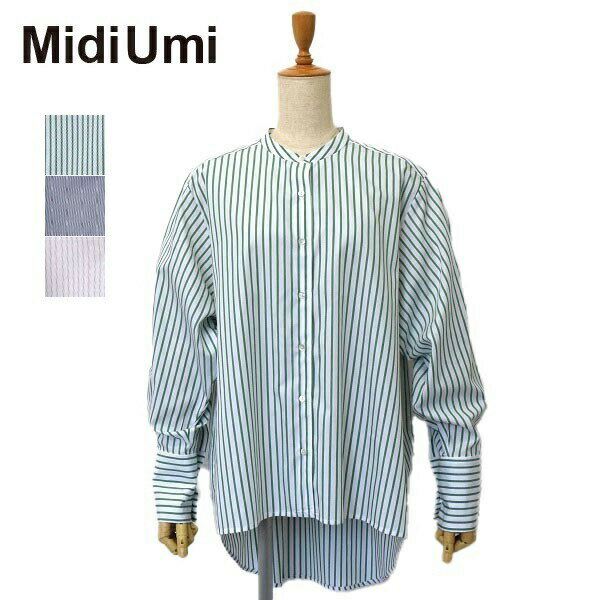 レディース 　MidiUmi　ミディウミ　ストライプボリュームスリーブシャツ　長袖シャツ　オーバーサイズシャツ　1-739498