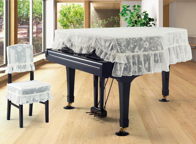 アルプス　グランドカバー　G-LAN　ホワイト系花柄　ジャガードレースタイプ　グランドピアノカバー　※椅子カバーは別売りです。