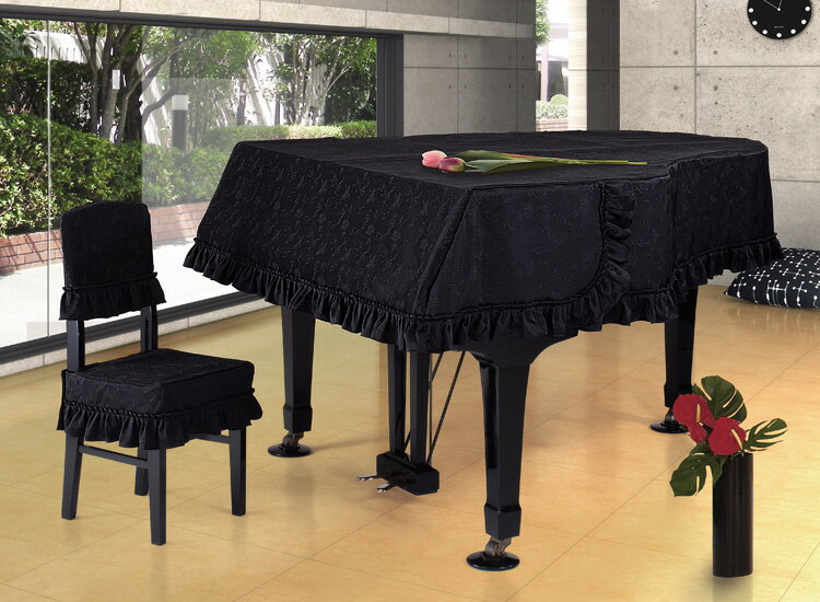 アルプス　グランドカバー　G-MK　ブラック地模様　音符柄　 ワッシャージャガードタイプ　グランドピアノカバー　※椅子用カバーは別売りです。