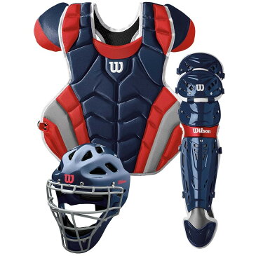 送料無料 ウィルソン WILSON 硬式野球用 キャッチャーセット ネイビー×レッド C1K Catcher's Gear Kit - Adult マスク・プロテクター・レガース