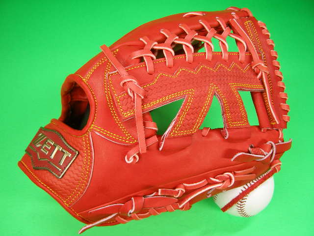 型付け無料 ゼット ZETT 硬式野球用 外野用 朱 オレンジ 高校野球対応カラー 深いポケット 大きめサイ..