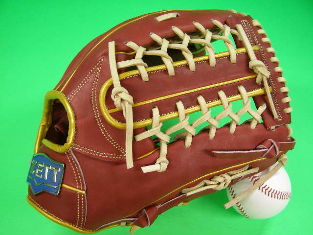 樂天商城 - 型付け無料 ゼット ZETT 硬式野球 ソフトボール兼用 外野用 大きいサイズ エンジ（ブラウン）×クリームヒモ PRO MODEL 海外モデル 硬式用 外野 右投げ用 硬式グローブ 野球グローブ 外野用グローブ オールラウンドグローブ 内野用グローブ