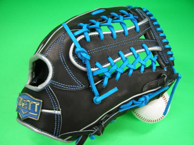 型付け無料 ゼット ZETT 硬式野球 ソフトボール兼用 大きめ オールラウンド用 ブラック×ブルーヒモ PRO MODEL 海外モデル 硬式用 内野用 外野用 右投げ用