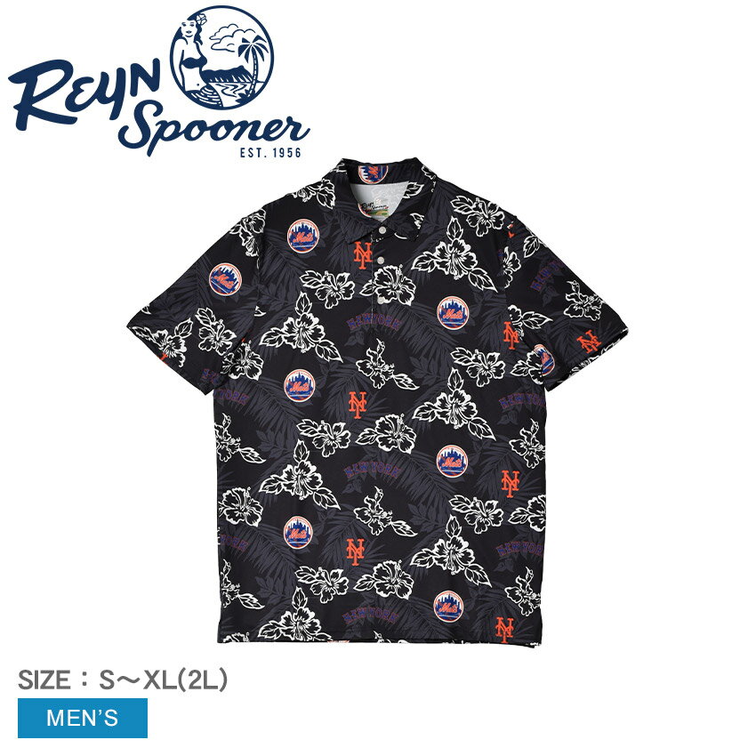 【ゆうパケット配送】 レインスプーナー NEW YORK METS PUA PERFORMANCE POLO ポロシャツ メンズ ブラック 黒 REYN SPOONER B530135221 トップス シャツ ウェア ウエア 半袖 柄シャツ アロハシャツ MLB ニューヨーク・メッツ UVカット UV 日焼け止め UPF50 吸湿