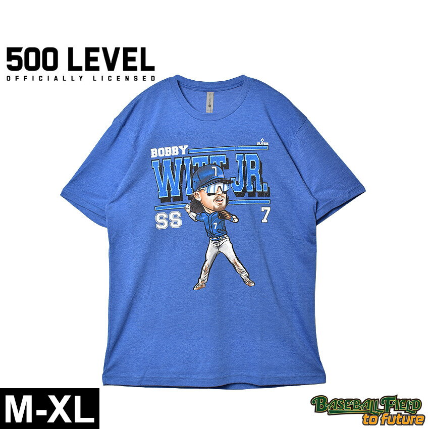【ネコポス配送】 ファイブハンドレットレベル ボビー・ウィット・ジュニア カンザス シティ カートゥーン WHT 半袖Tシャツ メンズ ブルー 青 500 LEVEL Bobby Witt Jr. Kansas City Cartoon WHT 0002-048-02 ウエア トップス 半袖 Tシャツ MLB