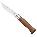 オピネル ステンレススチール#8 ウォールナット (41525) / 登山 キャンプ 折りたたみナイフ 刃渡り8.5cm 錆びにくい 料理