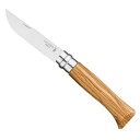 オピネル ステンレススチール#8 オリーブウッド / 登山 キャンプ 折りたたみナイフ 刃渡り8.5cm 錆びにくい 料理