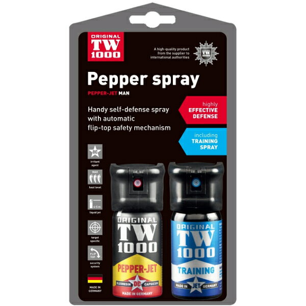 商品情報 ※ 警告：本製品は全て熊よけの製品です。熊よけ以外には絶対に使用しないで下さい。※ ≪CARL HOERNECKE / Pepper spray≫ 携帯性にすぐれたコンパクトサイズの熊よけスプレー「ペッパーマン」 と 成分がほぼ水の為、試射が可能な「トレーニングスプレー」のパッケージになります。 霧状のフォグタイプ（噴霧式）に比べ、液体を飛ばすリキッドタイプ（ジェット式）は風の影響がより少ないスプレーです。 仕様 / スペック ●サイズ：35×84mm ●重量：50g ●容量：40ml ●成分： ・オレオレジンカプシカム（ペッパーマン） ・水 / 保存用に微量のアルコールを含む（トレーニングスプレー） ●タイプ：リキッド ●噴射距離：約4 - 5m ●噴射持続時間：約8秒 ●使用期限：2年 ※使用状況、気象状況、環境（気温、気圧）により噴射距離は変化いたします。風向きなどを考え使用下さい。 ◆ OC - オー・シー Oleoresin Capsicum(オレオレシン・カプシウム)の略。 唐辛子などから抽出する辛味成分。効果が強く即効性があり動物全般に使用可能。 自然由来の植物性成分であり微生物分解性なので環境への影響がない。 ※使用状況、気象状況、環境（気温、気圧）により噴射距離は変化いたします。風向きなどを 考え使用下さい。 《 欧州で最も歴史のあるドイツのペッパースプレーメーカー・カールホーネック社 》 カールホーネック社製TW-1000シリーズは、セキュリティ技術と医学研究における120年以上の経験と実績により、内容物の品質とスプレーシステムの性能が保証されています。 1896年にドイツのマクデブルグに設立されたHOERNECKE社は4世代に続くオーナー企業であり、厳しい法律と規則に従っているペッパースプレーの指導的メーカーでもあります。全ての商品は、 ”フラウンホーファー研究所" の基準で製造され、ドイツ連邦犯罪捜査部 （ブンデスクリミナルアトム：BKA）に登録し、＜BKA 1r"＞のサインを取得している安全性の高い製品です。ドイツやスイス、フランス、オーストリア、日本でも、長きに亘り使用されている「ペッパースプレー」です。 ※ブラウザやお使いのモニター環境により、掲載画像と実際の商品の色味が若干異なる場合があります。 商品詳細画像は今シーズン展開外カラーを掲載していることがあります。 掲載の価格・デザイン・仕様について、予告なく変更することがあります。 予めご了承ください。 関連商品カールホーネック ペッパー スタンダード (OC313-2) ／ 熊ス...エイアンドエフ ベアーズ キャノン (00800089) ／ 熊よけ ...コクーン トラベルシーツ リヨセル (LT74) ／ インナーシーツ ...5,500円6,380円6,930円マタドール フラットパック ボトル 3P (20370011) ／ 旅...クレイモア キャップオン 80C (CLP-800) ／ キャンプ 釣...マイルストーン オリジナルキャップ (MSC-024) ／ キャンプ ...6,380円7,150円6,930円【P10倍】ナンガ フローティング フォン プロテクトケース (NA2...クーラーショック Lセット (3個セット) (7CSLSET) ／ 保...アクシーズクイン AQ グラフィック ティー オコジョ レディース (...4,950円6,490円6,600円アクシーズクイン AQ グラフィックティー カップ麺 メンズ (011...ビクトリノックス ハントマン ／ スイスアーミーナイフ 折りたたみ式 ...オレゴニアンキャンパー ウォータープルーフ シートエプロン (OCB2...6,600円6,600円5,940円