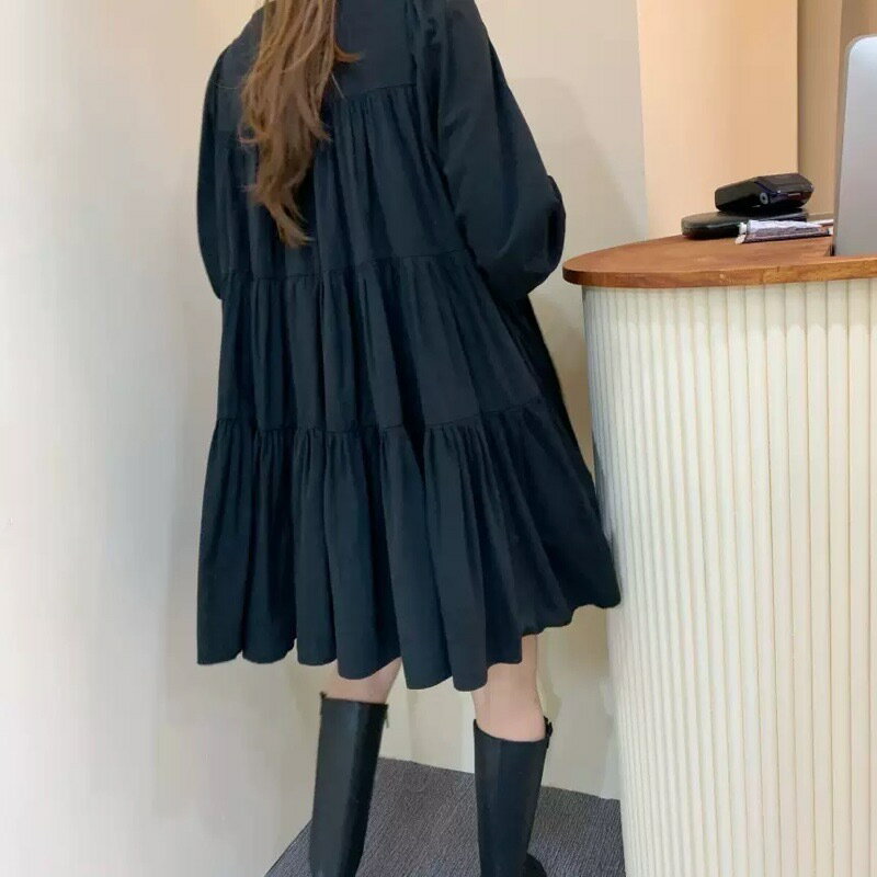 カジュアル 無地 長袖 ワンピース おしゃれ ヘンリーネック ミニ