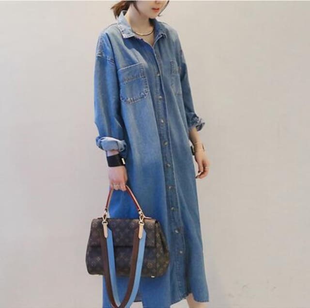 美ゆる 大人デニムロングシャツワンピース