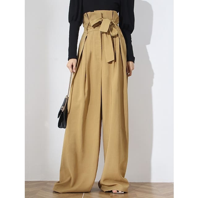 大きいサイズ ハイウエスト ワイドパンツ ボトムパンツ