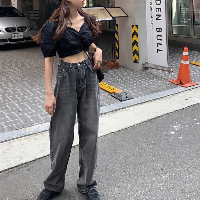 ベースキャンプの2色 ワイドレッグ デニム パンツ ジーンズ 古着風｜アングル2